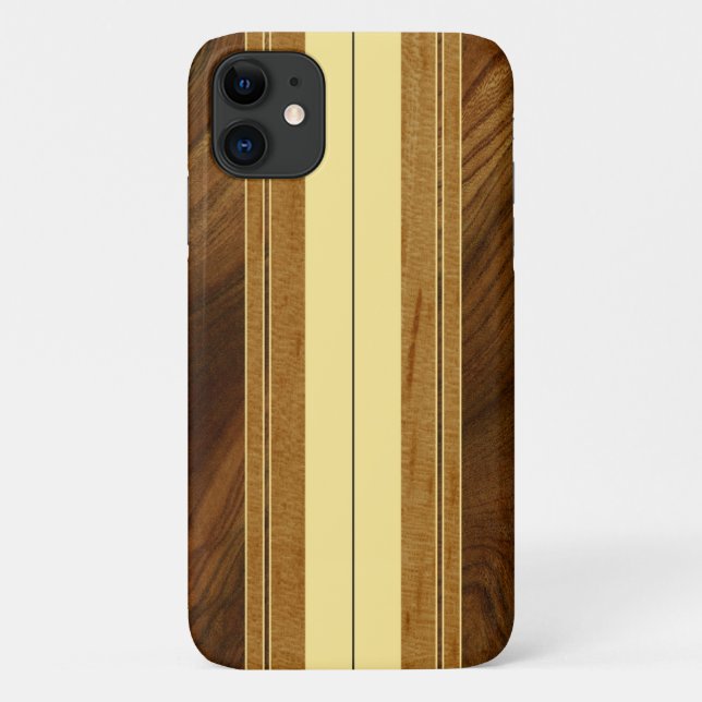 Nalu Mua Faux Koa Wood Surfboard Case-Mate iPhone Case (Back)