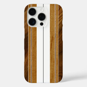 Nalu Mua Faux Koa Wood Surfboard White iPhone 16 Pro Case
