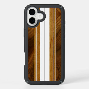 Nalu Mua Faux Koa Wood Surfboard - White iPhone 16 Plus Case