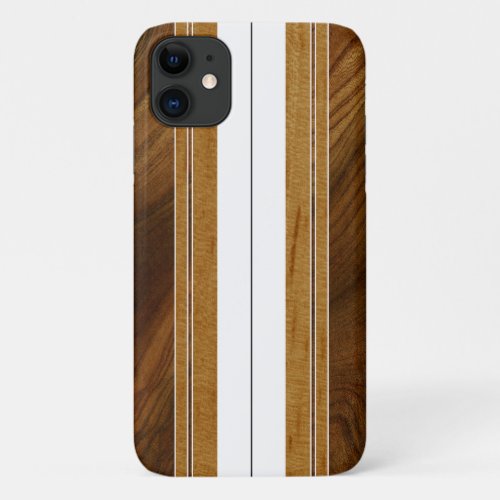 Nalu Mua Faux Koa Wood White Surfboard iPhone 11 Case