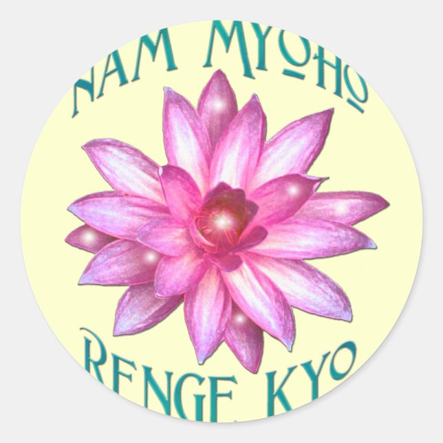 Nam Myoho Renge Kyo with Lotus Flower Design Classic Round Sticker (Front)