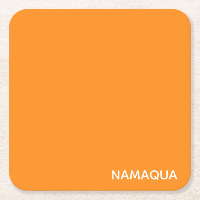 Namaqua orange color name square paper coaster (Front)