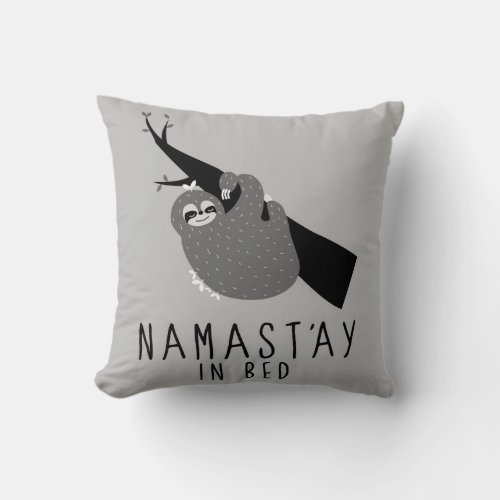 namastay in bed sloth throw pillow