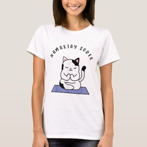 Namastay Sober Cute Cat Yoga NA AA T Shirt Men Wom