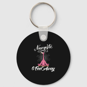 Namaste 6 Feet Away Flamingo Yoga Teachers Social Keychain