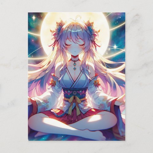 Namaste Anime Girl Meditating Postcard