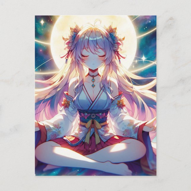 Namaste Anime Girl Meditating Postcard (Front)