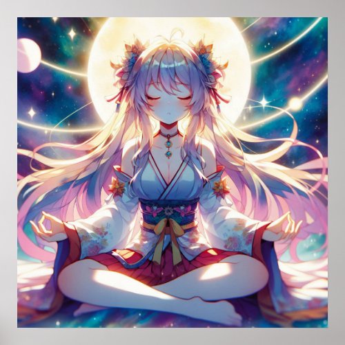 Namaste Anime Girl Meditating Poster