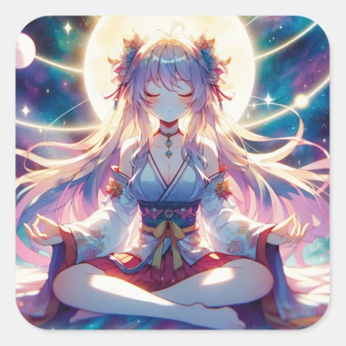 Namaste Anime Girl Meditating Square Sticker
