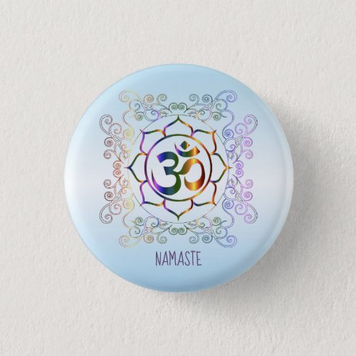 Namaste Aum Om Lotus Prismatic Ornamental Button