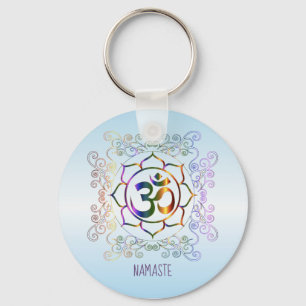 Namaste Aum (Om) Lotus Prismatic Ornamental Keychain