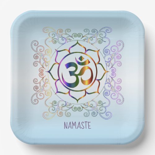 Namaste Aum Om Lotus Prismatic Ornamental Paper Plates