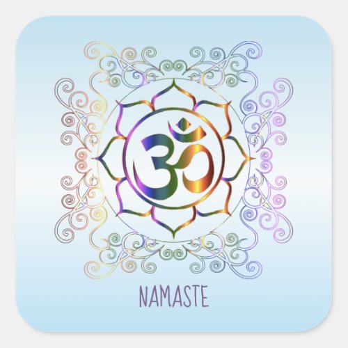 Namaste Aum Om Lotus Prismatic Ornamental Square Sticker