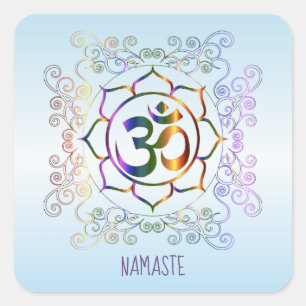 Namaste Aum (Om) Lotus Prismatic Ornamental Square Sticker