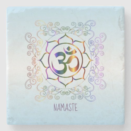 Namaste Aum Om Lotus Prismatic Ornamental Stone Coaster