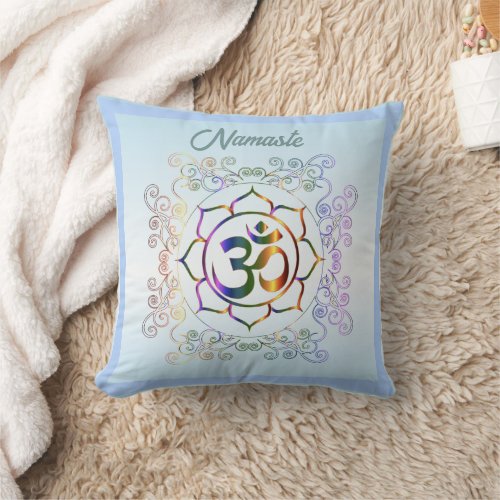 Namaste Aum Om Lotus Prismatic Ornamental Throw Pillow