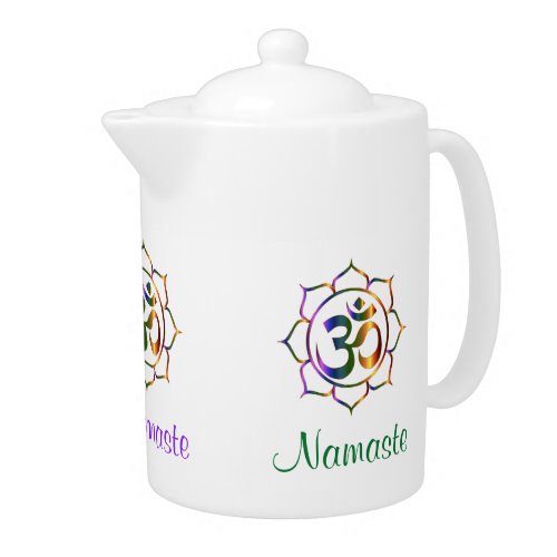 Namaste Aum Om  Lotus Prismatic Rainbow Teapot