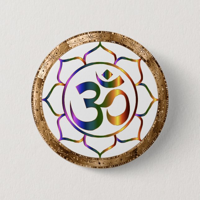 Namaste Aum (Om) & Lotus with Gold Bronze Border Button (Front)