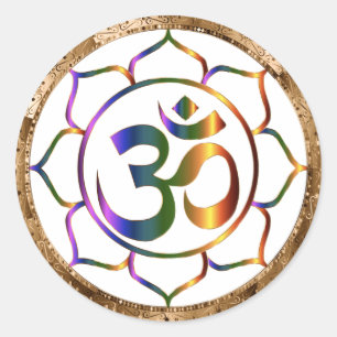 Namaste Aum (Om) & Lotus with Gold Bronze Border Classic Round Sticker