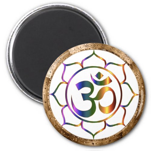 Namaste Aum Om  Lotus with Gold Bronze Border Magnet