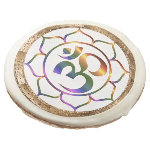 Namaste Aum Om  Lotus with Gold Bronze Border Sugar Cookie