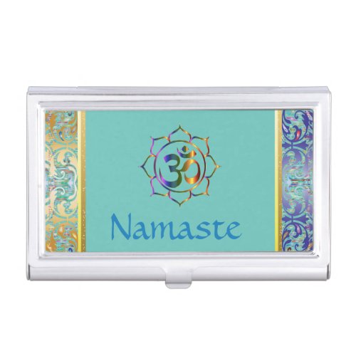 Namaste Aum Om  Lotus with Rainbow Vintage Border Business Card Case