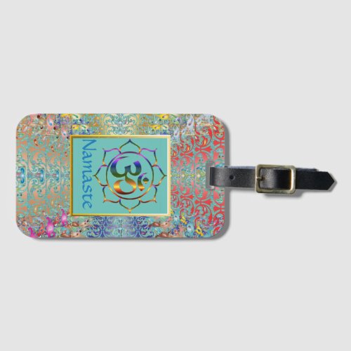 Namaste Aum Om  Lotus with Rainbow Vintage Border Luggage Tag