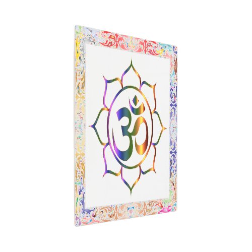 Namaste Aum Om  Lotus with Rainbow Vintage Border Metal Print