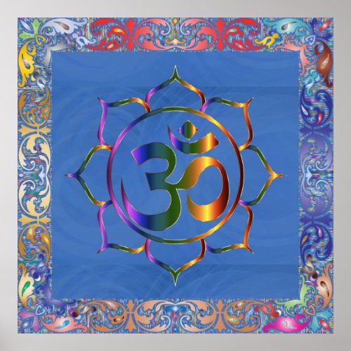Namaste Aum Om  Lotus with Rainbow Vintage Border Poster