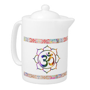 Namaste Aum Om Lotus with Rainbow Vintage Border Teapot