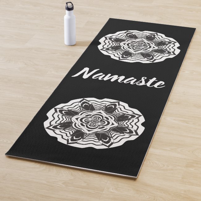 Namaste Black and White Floral Mandala Yoga Mat