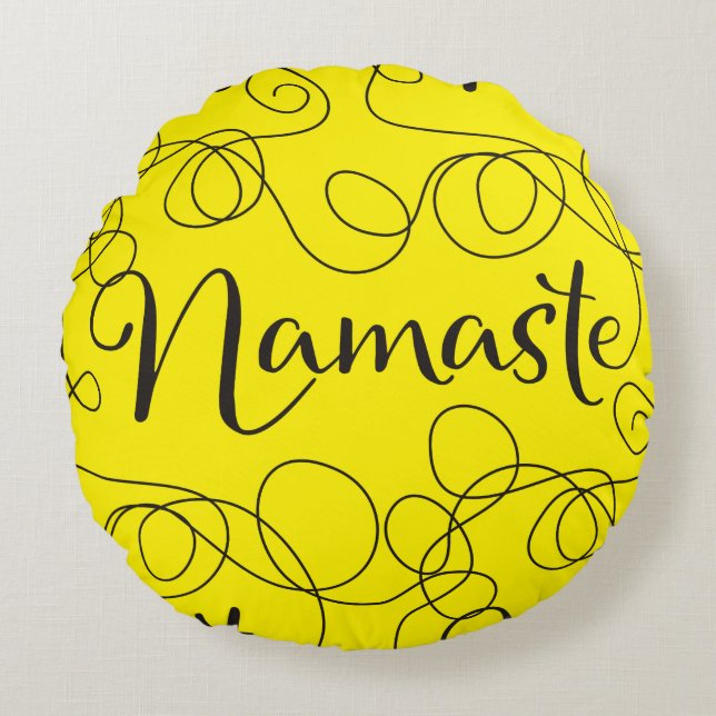 NAMASTE black seamless pattern with LINES Round Pillow (Front)