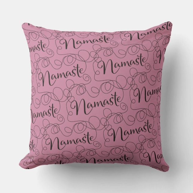 NAMASTE black seamless pattern with LINES Throw Pillow (Front)