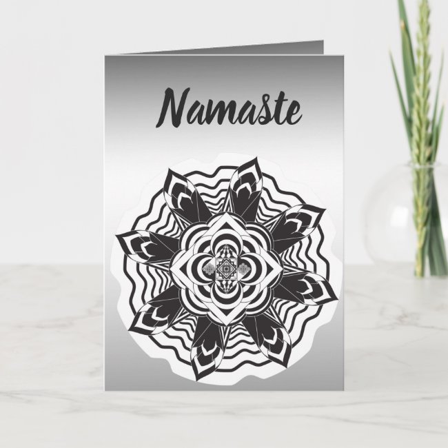 Namaste Black Silver Floral Mandala Blank Card