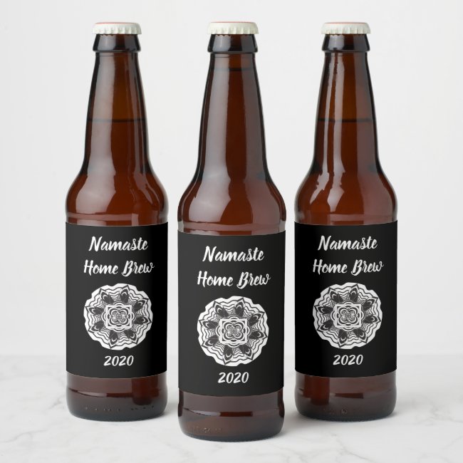 Namaste Black White Floral Mandala Yoga Beer Label