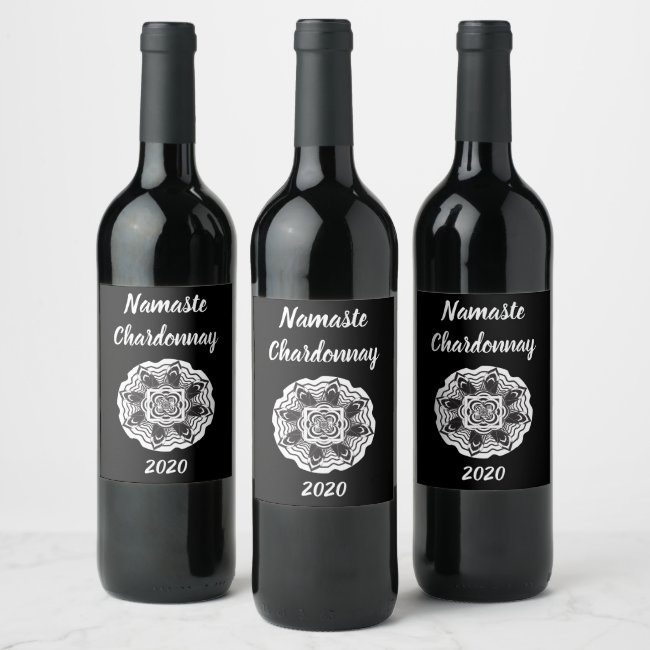 Namaste Black White Floral Mandala Yoga Wine Label
