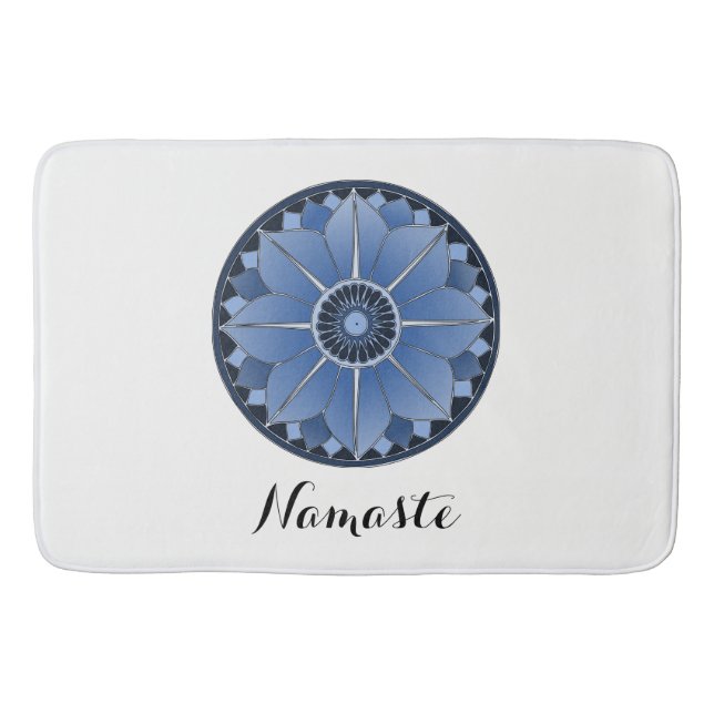 NAMASTE Blue Flower Spiritual Lotus Mandala Bathroom Mat (Front)