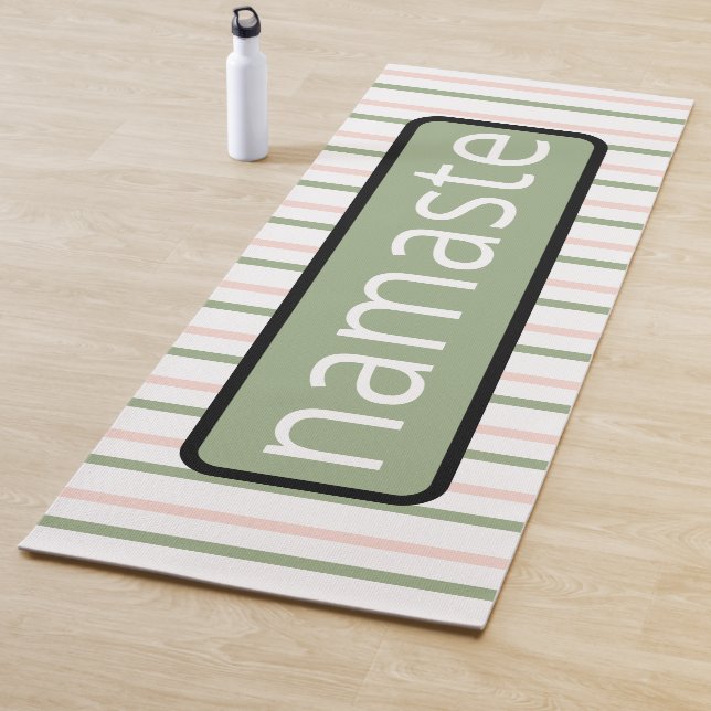 Namaste Breathe Pink and Green Stripes Yoga Mat (In Situ)