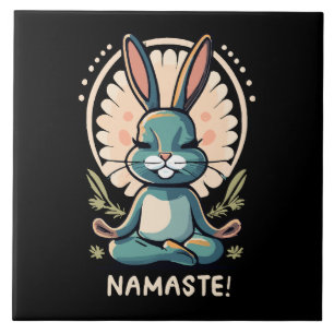 namaste bunny yoga rabbit meditation ceramic tile