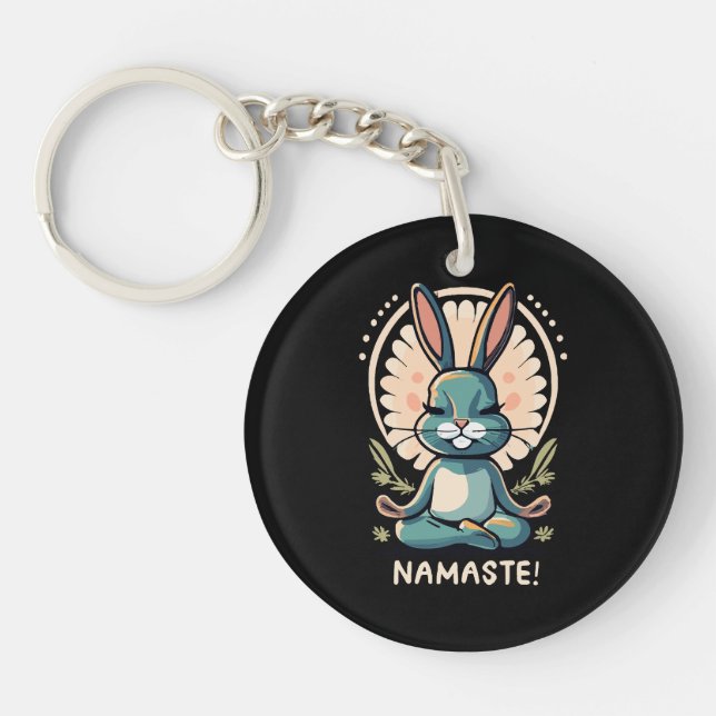 namaste bunny yoga rabbit meditation keychain (Front)