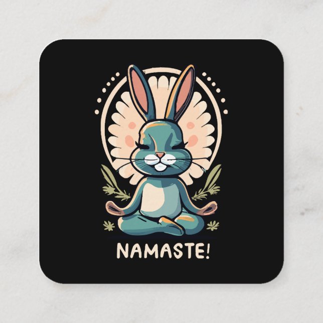 namaste bunny yoga rabbit meditation square business card (Back)