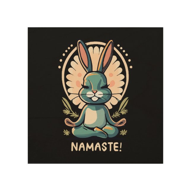 namaste bunny yoga rabbit meditation wood wall art (Front)