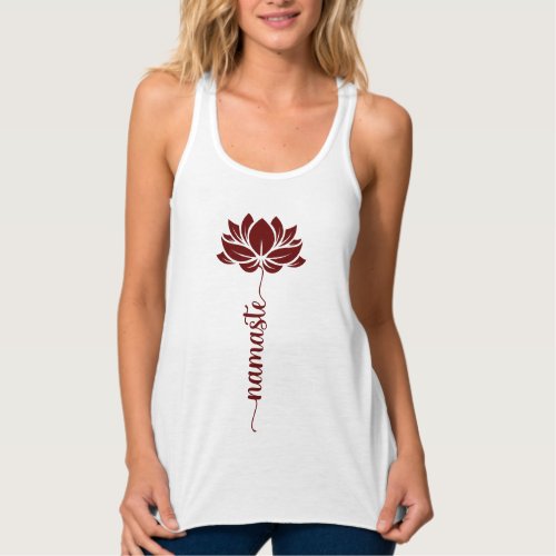 Namaste Burgundy Lotus Flower Modern Script Tank Top