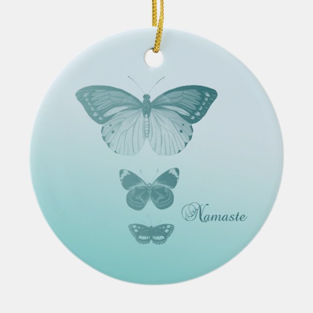 Namaste Butterflies Ceramic Ornament (Front)
