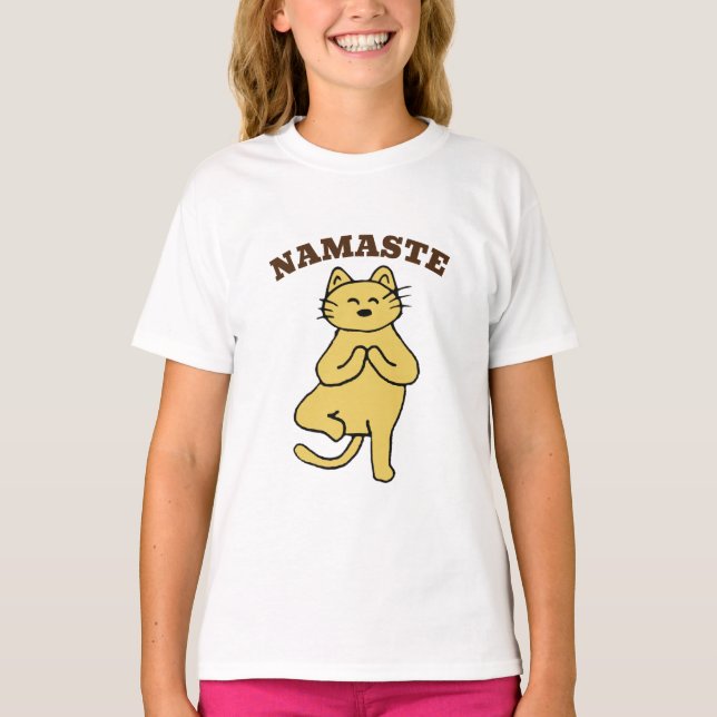 Namaste Cat Kids Shirt - Funny Cat Saying Tee (Front)
