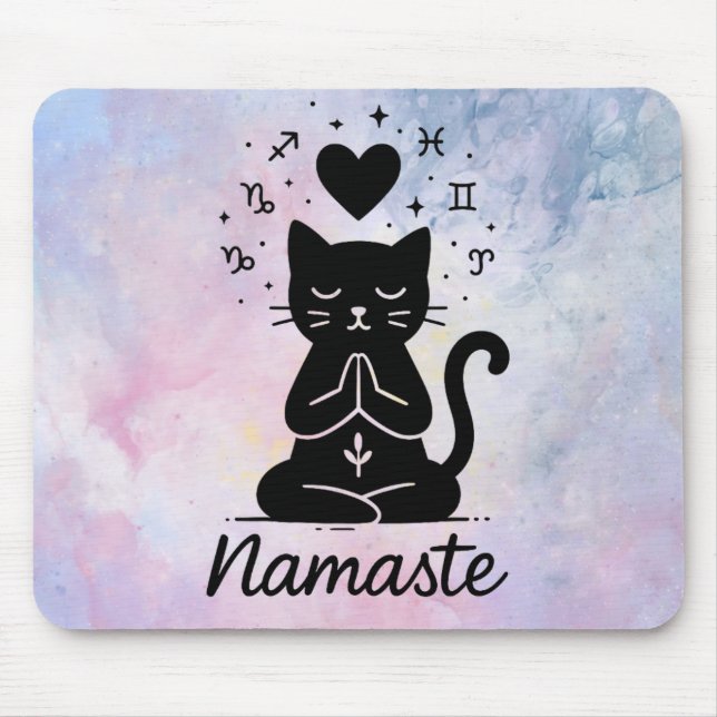 Namaste Cat Mousepad – Zen Yoga Cat Design (Front)