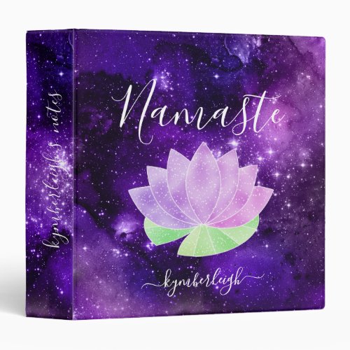  Namaste Cosmic Purple Lotus Flower Monogram Name 3 Ring Binder