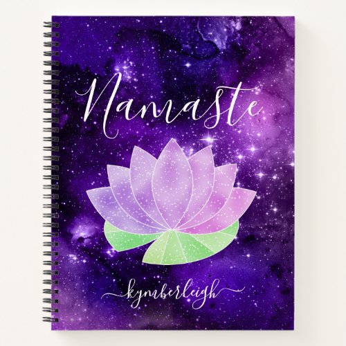 Namaste Cosmic Purple Lotus Flower Monogram Name Notebook