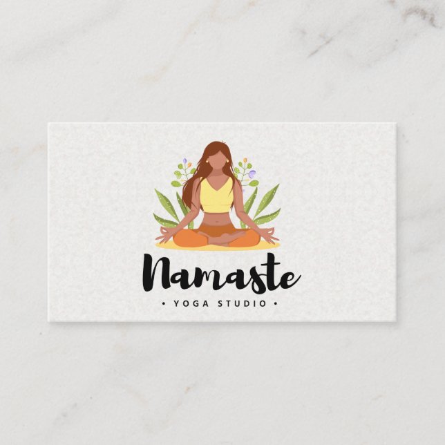 Namaste Cursive | Woman Meditating Illustration  Business Card (Front)