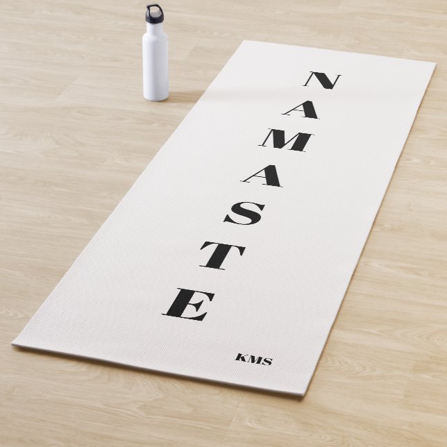 Namaste Custom Initials Yoga Mat Black and White (In Situ)